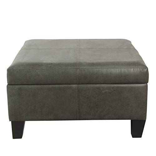 Homepop Home Decor |K2380-E903| Luxury Large Faux Leather Square Storage Ottoman | Ottoman with Storage for Living Room & Bedroom, Gray