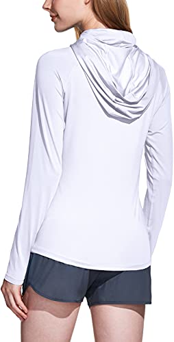 TSLA Women's UPF 50+ Sun Protection Hoodie Shirts with Face Mask, Lightweight Dry Fit Long Sleeve Outdoor Sun Shirt FTH02-WHT Small