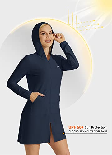 Willit UPF 50+ Women's Swim Cover Up Sun Protection Beach Swimwear Bathing Suit Long Hoodie Jacket SPF Navy L