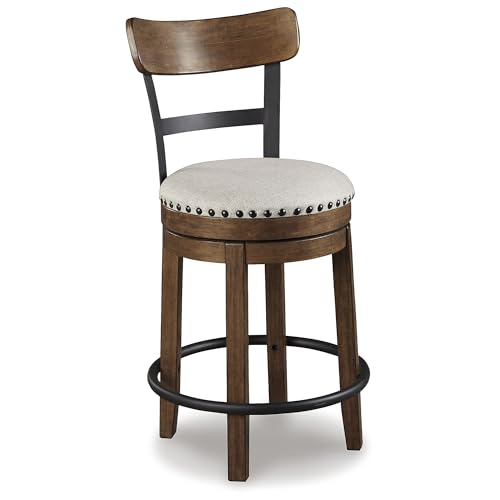 Ashley Furniture Signature Design - Valebeck Upholstered Swivel Barstool - Casual Style - Light Brown