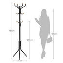 SONGMICS Metal Coat Stand Heavy Duty Clothes Bag Hat Rack Height 182cm with 12 Hooks Black RCR19B