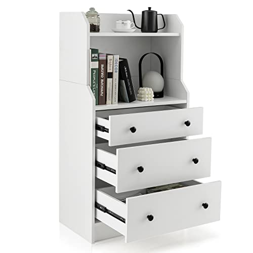 Giantex 3-Drawer Dresser, 111cm H Storage Organizer with 2 Open Shelves, Modern Chest of Drawers with Anti-Tilting Design, Utility Storage Dresser (White)