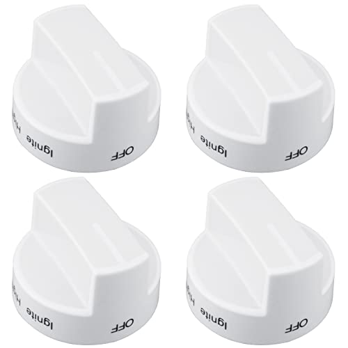 WPW10339443 Gas Range Stove Oven Knob White Replacement Part Cooktop Surface Burner Control Knobs Compatible with Whirlpool Replaces for W10339443 AP6019878 2311009 PS11753189 - Pack of 4