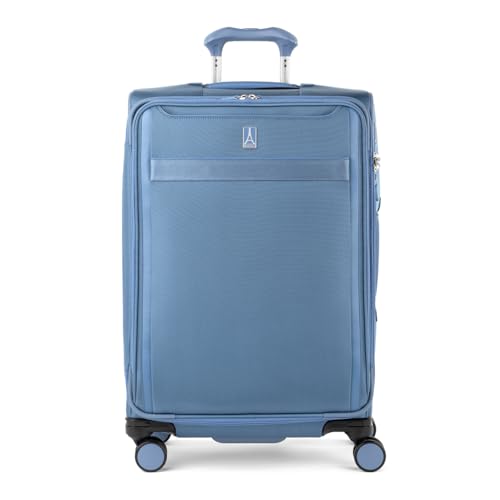 Travelpro VersaPack+ Lightweight Softside Expandable Checked Luggage, 8 Spinner Suitcase, TSA Lock, Men and Women, Checked Medium 25-Inch, Elemental Blue, Elemental Blue, Checked Medium 25-Inch,