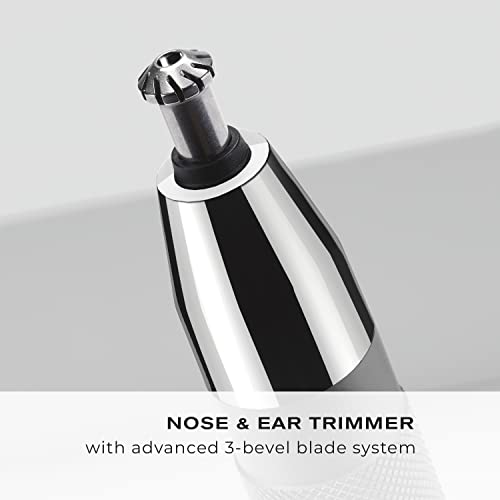 ConairMan Ear, Nose, and Eyebrow Hair Trimmer for Men, Cordless Battery-Powered Trimmer with Professional Metal Handle, Patent 360 Bevel Blade for No Pull, No Snag Trimming Experience