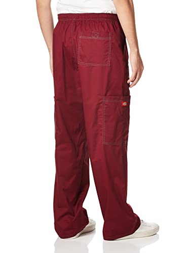 Dickies Gen Flex Men Scrubs Pant Drawstring Cargo 81003, D-Wine, Medium