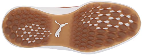 PUMA Men's Ignite Fasten8 Crafted Golf Shoe, Puma White/Gold/Leather Brown, 11