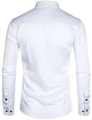 ZEROYAA Mens Slim Fit Long Sleeve Tuxedo Dress Shirts/Prom Performing Shirts, Z54-white Black, X-Large