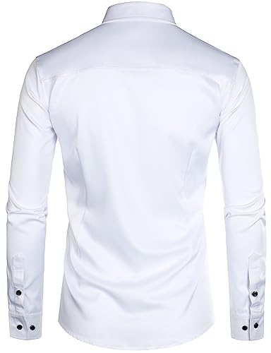 ZEROYAA Mens Slim Fit Long Sleeve Tuxedo Dress Shirts/Prom Performing Shirts, Z54-white Black, X-Large