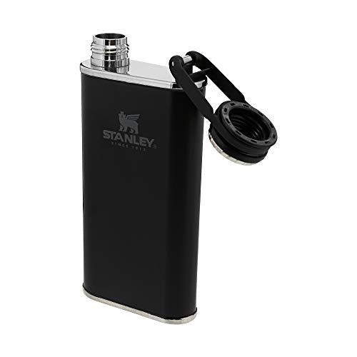 Stanley STA0837123 Classic Flask 8oz with Never-Lose Cap, Wide Mouth Stainless Steel Hip Flask for Easy Filling & Pouring, Insulated BPA-Free Leak-Proof Flask Matte Black