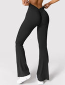 YEOREO Scrunch Flare Leggings Daze V Back Butt Lifting Wide Leg High Waist 31.5" Gym Workout Yoga Pants, Black, Small