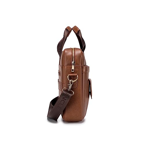 SPAHER Mens Leather Laptop Bag Briefcases for Men 14 Inch Leather Briefcase Business Work Laptop Handbag Shoulder Bag Messenger Bag with Removable Strap