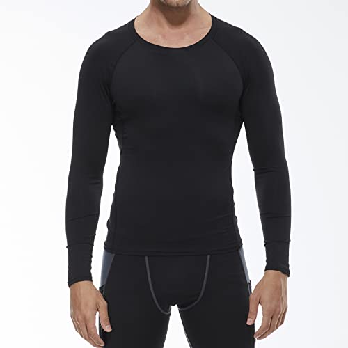 Men's Compression Shirts Longs Sleeve Workout Gym T-Shirt Running Tops Cool Dry Sports Base Layer Athletic Undershirts, Black+white+f Grey, X-Large