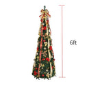 VINGLI 6ft Pre lit Pop Up Christmas Tree with Lights, Pre-Decorated Artificial Pencil Xmas Tree Collapsible Christmas Tree Holiday Party Decorations (Red&Gold)