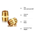 2 Pieces Brass Pipe Fitting Brass Hex Nipple Male Pipe Adapter, Straight Connector Pipe Fitting (3/4 x 3/4 Inch NPT)