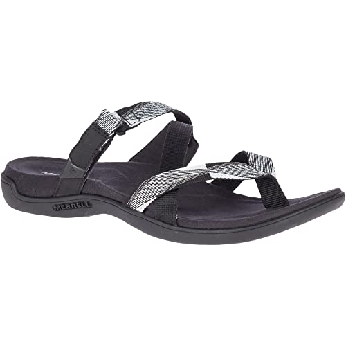 Merrell Women's District Mendi Thong Sandal, BLACK/WHITE, 6 medium