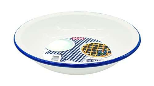 Zenker Enamel Round Pie Dish, Vintage Design, Suitable for Oven & Stove, Diswasher Safe, Oven Tray, Pie Tin, Dimensions: 25x25x5cm Colour: White, Blue