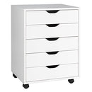 Giantex 5-Drawer Mobile File Cabinet, Side Cabinet File Pedestal w/ 4 Castors, Wood Under Desk Drawer, Storage Cabinet Organiser, Compact Chest of Drawers Dresser (White)