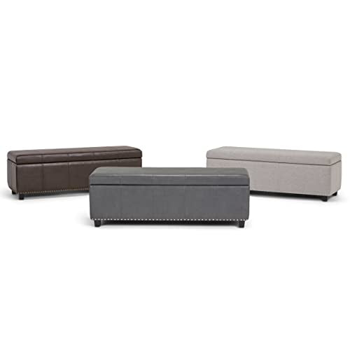 Simpli Home Kingsley Large Storage Ottoman Bench, Stone Grey