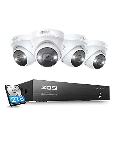 ZOSI 4K 8CH PoE NVR Home Security Camera System and 4 5MP Outdoor IP Dome Cameras,Person Vehicle Detection,2 Way Audio,Color Night Vision,2TB HDD