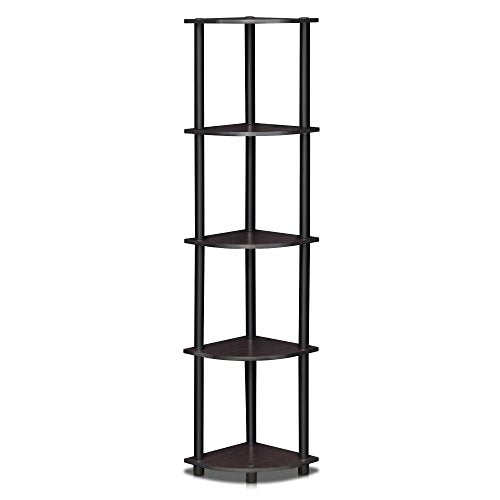 Furinno Turn-N-Tube 5 Tier Corner Display Rack Multipurpose Shelving Unit, 1-Pack, Dark Walnut