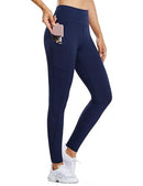 BALEAF Women's Fleece Lined Leggings Water Resistant High Waisted Thermal Winter Hiking Running Pants Pockets Navy Medium