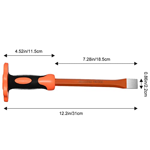 ZUZUAN 12-Inch Heavy Duty Flat Chisel with Hand Protection,Flat Head,Demolishing/Masonry/ Carving/Concrete Breaker Chisels with Bi-Material Hand Guard