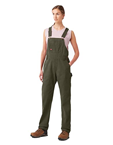 Dickies Women's Relaxed Fit Bib Overalls, Rinsed Moss Green, Large