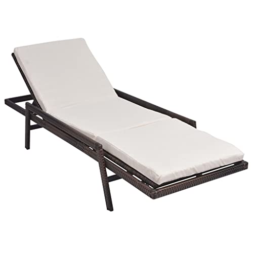 vidaXL Sun Lounger with Cushion Outdoor Wicker Garden Patio Backyard Chaise Lounge Sunbed Daybed Sofa Seating Furniture Poly Rattan Brown