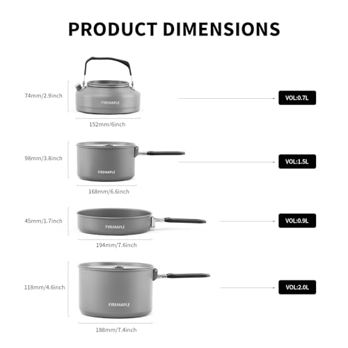 Fire-Maple Feast 4 Camping Cooking Set | Outdoor Cookware Kit with Ultralight Pot Kettle Pan for 4 People Camping Picnic Hiking BBQ