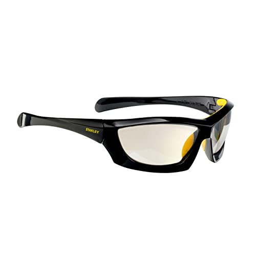 Stanley In-Out Lens Full Frame Safety Glasses - Outdoor Grey Tinted Lens High UV Protection Glasses - Black Frames and Padded Brow Guard - Rubber Tipped No-Slip Design - SY180-9D
