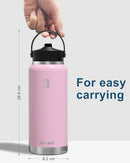 Berusd 1L Insulated Water Bottle, Leak Proof Straw Lid, Stainless Steel Vacuum Insulated Water Bottle, Wide Mouth Bottle with Flex Cap, Double Walled Travel Cup Thermo Bottle Mug Drink Flasks,Sakura