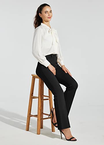 WILLIT 30" Women's Yoga Dress Pants Bootcut Work Slacks Stretch Office Casual Flare Bootleg Pants Regular 4 Pockets Black M