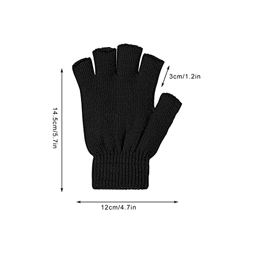 4 Pairs Black Unisex Warm Half Finger Gloves,PIOGHAX Winter Half Finger Knit Gloves Stretchy Knit Fingerless Gloves Suitable for Running, Typing, Cycling