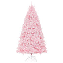 Costway 215 cm Pink Flocked Christmas Tree, Hinged Xmas Tree with 1200 PVC Branch Tips, 500 LED Lights & 8 Lighting Modes, Pre-Lit Decoration Tree for Home, Office & Carnival, Easy Assembly