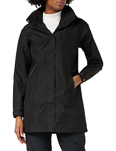 Helly Hansen Women's Aden Waterproof Windproof Breathable Long Length Packable Hood Rain Coat Jacket, 990 Black, Medium