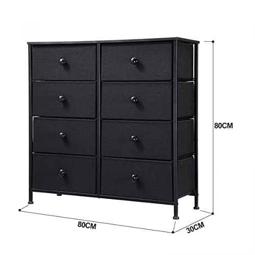 Luxsuite Chest of 8 Drawers Cabinet Tower Dresser Organizer Clothes Toys Storage Unit Fabric Bin Steel Frame Living Room Bedroom Hallway Entryway Furniture Black