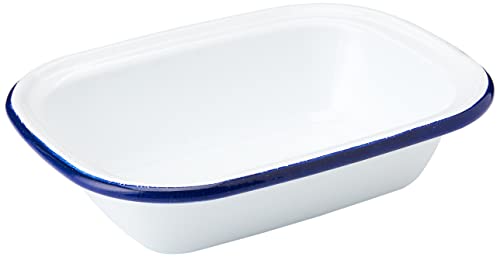 Zenker Enamel Large Pie Dish, Vintage Design, Suitable for Oven and Stove, Dishwasher Safe, Tray, Tin, Dimensions, 26x19.5x6cm, Colour, White, Blue, 687541