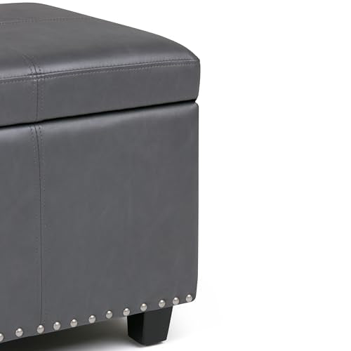 Simpli Home Kingsley Large Storage Ottoman Bench, Stone Grey