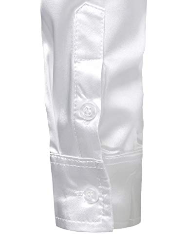 ZEROYAA Men's Luxury Shiny Silk Like Satin Button Up Dress Shirts, White, Medium