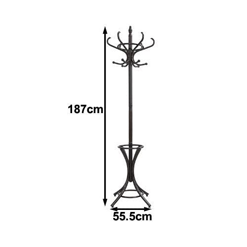 Luxsuite Solid Wood Coat Rack Wooden Clothes Stand Freestanding Hat Tree Umbrella Standing 12 Hooks Hanger Entryway Walnut Brown