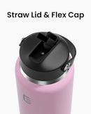 Berusd 1L Insulated Water Bottle, Leak Proof Straw Lid, Stainless Steel Vacuum Insulated Water Bottle, Wide Mouth Bottle with Flex Cap, Double Walled Travel Cup Thermo Bottle Mug Drink Flasks,Sakura