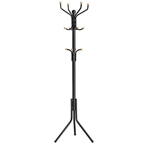 SONGMICS Metal Coat Stand Heavy Duty Clothes Bag Hat Rack Height 182cm with 12 Hooks Black RCR19B