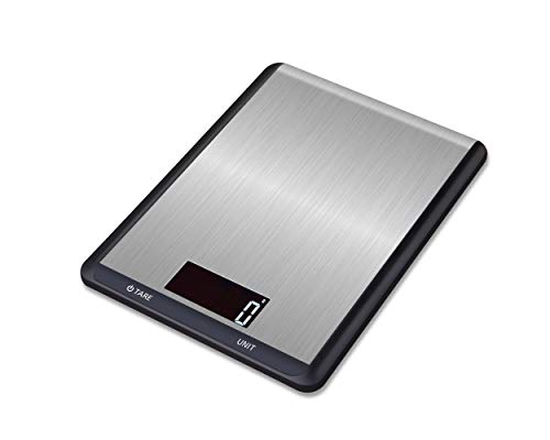 Disenkelubo Digital Kitchen Scale, 5kg/1g Cooking Scale, High Accuracy Food Scale, 7 Units, Back-Lit LCD Display, Tare & Auto Off, Anti-Fingerprint, Stainless Steel & Slim Design Batteries Included