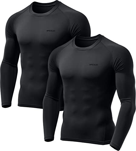 TSLA Men's Thermal Long Sleeve Compression Shirts, Athletic Base Layer Top, Winter Gear Running T-Shirt, TMYUD40-KBK X-Small