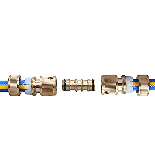 5PCS Brass Garden Hose Connectors, Garden Hose Tap Connector Pipe Fittings Kit, 2 Hose 1/2" End Quick Connect, 2 Hose Tap Connector 1/2'' and 1 Double Male Connector for Join Garden Hose Pipe