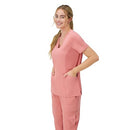 Hanes Women's Scrubs Healthcare Top, Moisture-Wicking Stretch Scrub Shirt, Ribbed Side Panels, Rose Ranch Pink, Small