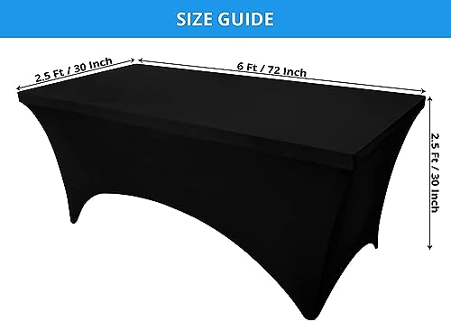 ETHEL Spandex Tablecloth 1 Pack [6FT, Black] Tight, Fitted, Washable and Wrinkle Resistant Stretch Rectangular Patio Table Cover for Event, Wedding, Banquet & Parties [72Lx30Wx30H Inch]