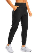 Soothfeel Women's Fleece Lined Joggers Pants High Waisted Water Resistant Thermal Sweatpants Winter Hiking Pants with Pockets, Black, Large