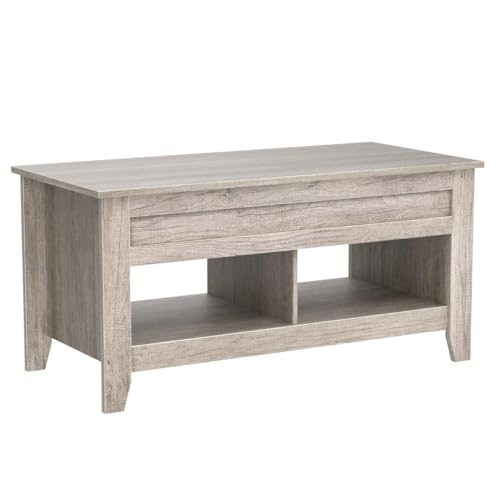 Yaheetech Lift Top Coffee Table with Hidden Storage Compartment & Lower Shelf, Lift Tabletop Farmhouse Table for Living Room Office Reception, 47.5in L, Gray